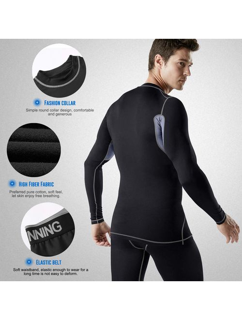 MeetHoo Men's Thermal Underwear Set, Compression Base Layer Sports Long Johns Fleece Lined Winter Gear Running Skiing
