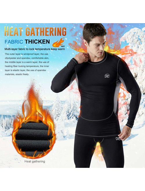 Compression Base Layer Sports Long Johns Fleece Lined Winter Gear Running Skiing MeetHoo Men’s Thermal Underwear Set