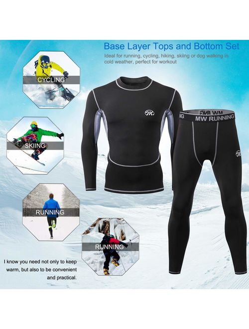 Compression Base Layer Sports Long Johns Fleece Lined Winter Gear Running Skiing MeetHoo Men’s Thermal Underwear Set