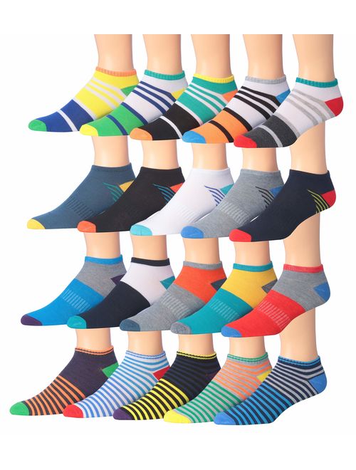 James FialloMen's 20 Pairs Classy Extra Lightweight Colorful Patterned Low Cut/No Show Socks