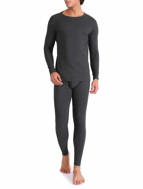 DAVID ARCHY Men's Ultra Soft Warm Stretchy Cotton Fleece Lined Base Layer Top & Bottom Thermal Set Long John with Fly