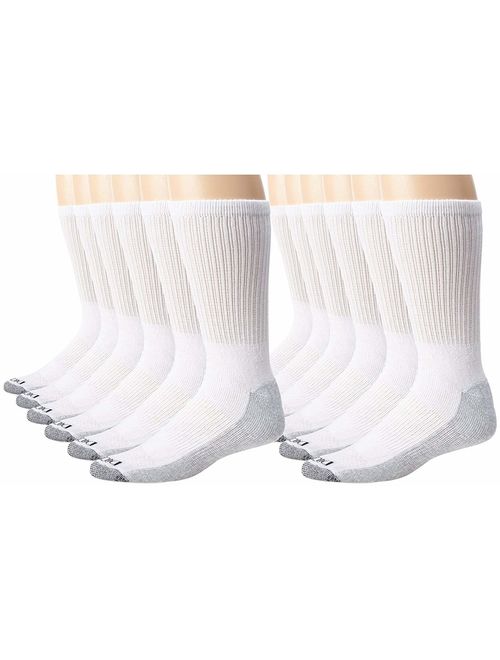 Dickies Men's Dri-Tech Comfort Crew Socks, White, 12 Pair