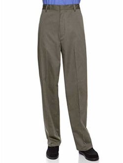 AKA Half Elastic Wrinkle Free Flat Front Men's Slacks - Relaxed Fit Twill Casual Pant
