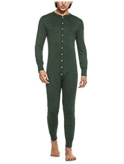 Men's Long Thermal Union Suit Button Down Pajamas S-XXL