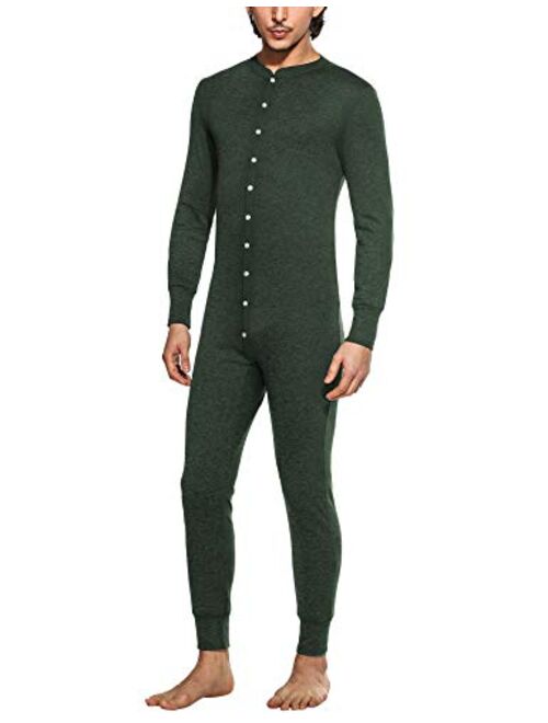 Hotouch Men's Long Thermal Union Suit Button Down Pajamas S-XXL