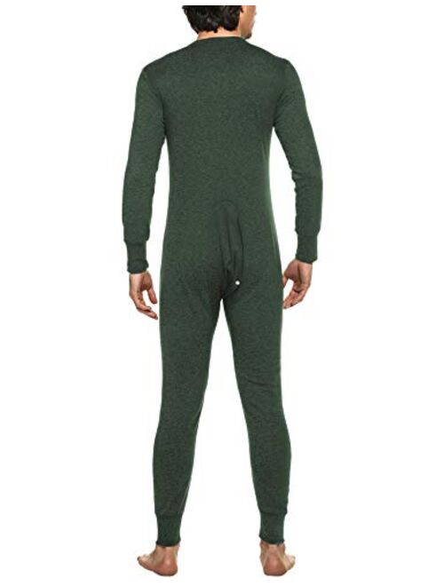 Hotouch Men's Long Thermal Union Suit Button Down Pajamas S-XXL
