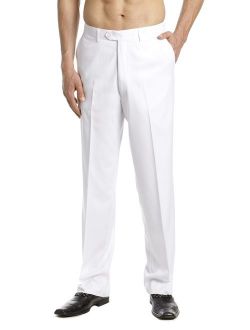 CONCITOR Men's Dress Pants Trousers Flat Front Slacks Solid WHITE Color