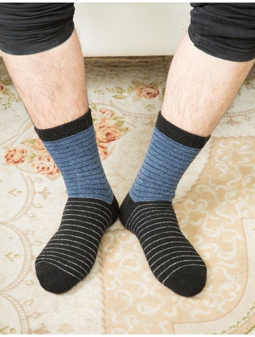 6 Pairs Mens Warm Wool Socks Thick Winter Thermal Stripe Wool Crew Socks