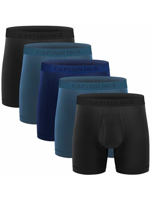 CAPTAIN JACK Mens Boxer Briefs Ultra Soft Performance Sports Boxer Briefs Quick Dry Athletic Underwear with Fly for Men Pack 