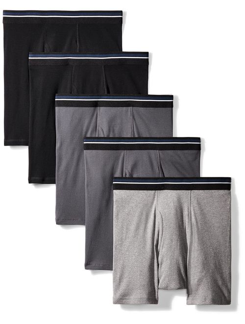 Amazon Essentials Men's Cotton Solid Elastic Waist 5-Pack Tag-Free Boxer Briefs
