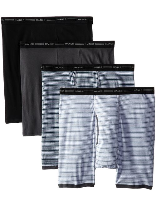 Hanes Men's Cotton Elastic Waist 4-Pack Big No Ride Up Striped Boxer Briefs