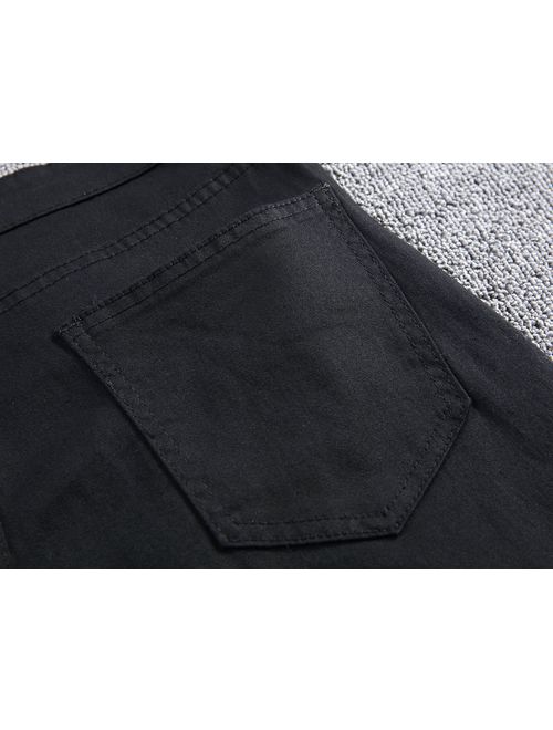 Leward Men's Slim Fit Black Stretch Destroyed Ripped Skinny Denim Jeans