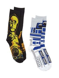 R2-D2 C-3PO 2 Pair Pack Crew Socks