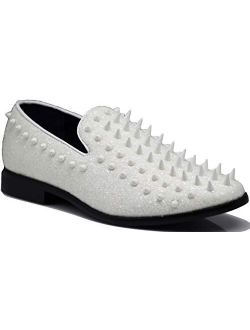 SPK09 Men's Vintage Spike Dress Loafers Slip On Fashion Shoes Classic Tuxedo Dress Shoes