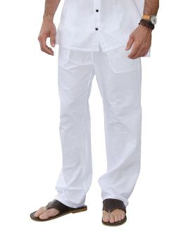 M&B USA Cotton White Pants Summer Beach Elastic Waistband Casual Pants