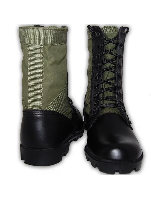 Krazy Shoe Artists Jungle Boot 8 Inch Leather Black Green Tactical Men's Combat