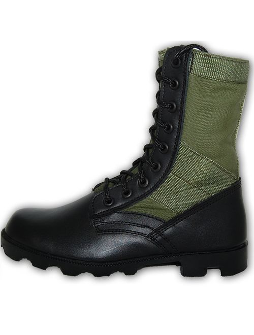 Krazy Shoe Artists Jungle Boot 8 Inch Leather Black Green Tactical Men's Combat