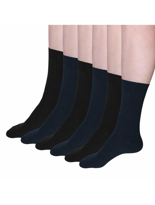 David Archy Men's 6 Pack Cotton Soft Trouser Crew Dress Socks