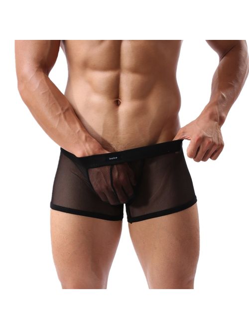 iooico Men's Boxer Briefs, Soft Mesh Underpants See-Through Air Underwear - Fishnet Design