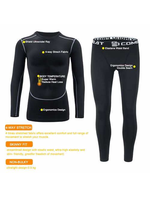 Men's Thermal Underwear Set, Base Layers Winter Sports Gear Compression Long Johns for Men - Long Sleeve Tops & Pants