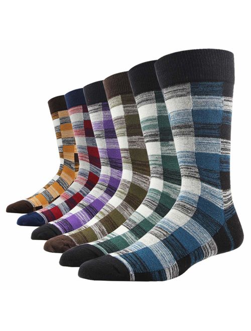 Gift Boxed Men's Dress Socks Big and Tall 6-Pack Argyle Striped Dark Color Classic Style