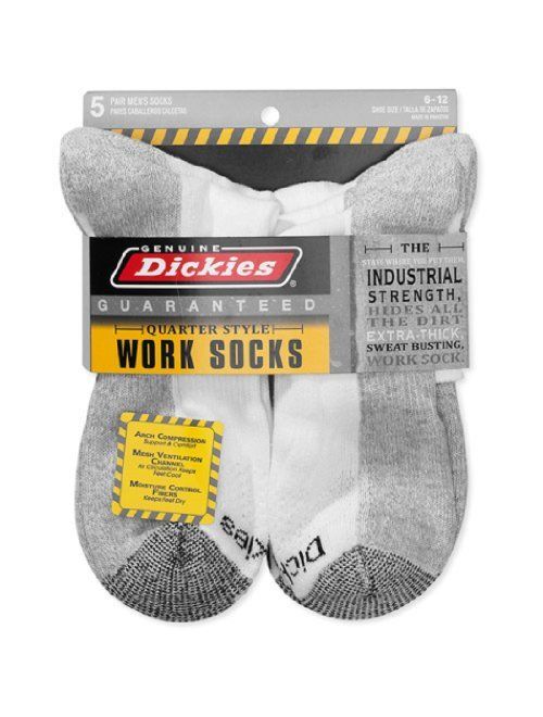 Dickies Genuine Mens 5-Pair Crew Style Work Socks - White with Grey (6-12)