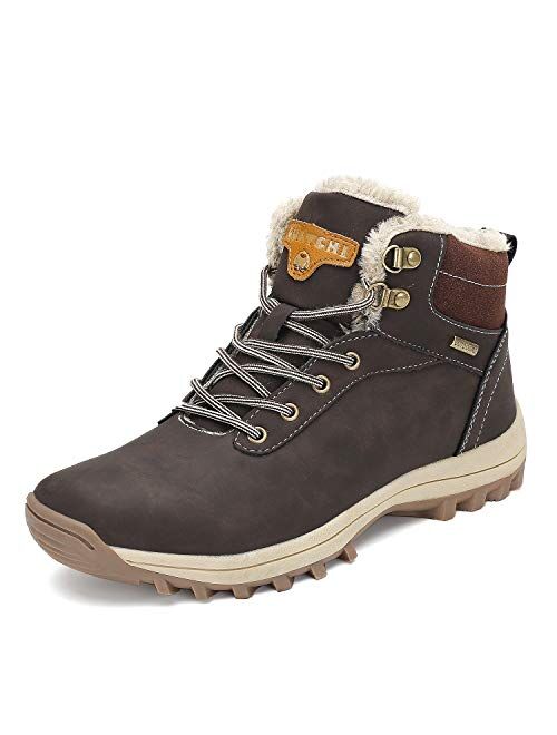 Mishansha Mens Womens Winter Ankle Snow Hiking Boots Warm Water Resistant Non Slip Fur Lined