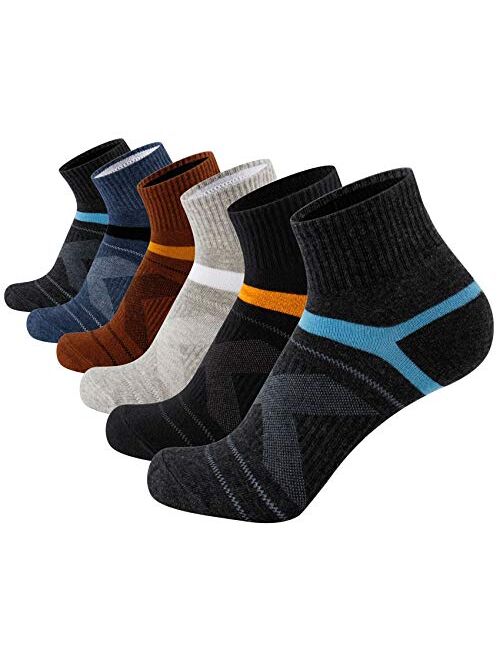 Aserlin Mens Athletic Ankle Socks Performance Cotton Cushioned Colorful Socks for Sports, Running, Training & Hiking 6-Pack