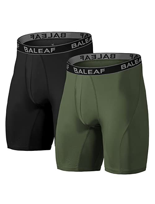 BALEAF 9 Inches Men's Active Underwear Sport Cool Dry Performance Boxer Briefs with Fly (2-Pack)