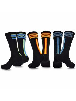 TeeHee Men's Sports Stripes Cotton Half Cushion Crew Socks 3-pair Pack