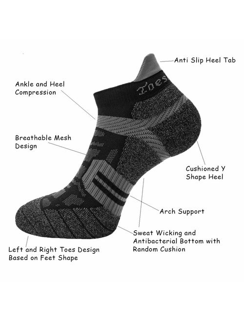 Toes&Feet Men's Anti Odor Quick-Dry Cushion Low-Cut Compression Running Socks