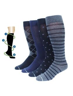 4 Pairs Men's Dr. Motion Athletic Traveler Graduated Compression Knee High Socks
