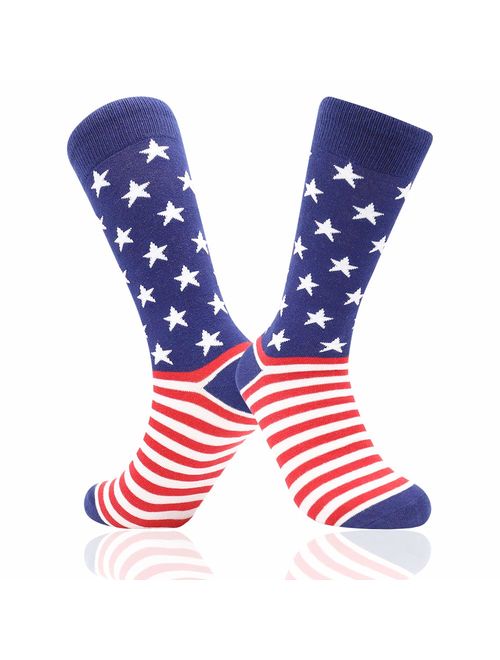 American Flag Socks Men's Fun Dress Socks Patriotic Flag Stars Novelty Funny Crazy Funky Groomsmen Socks Patterned