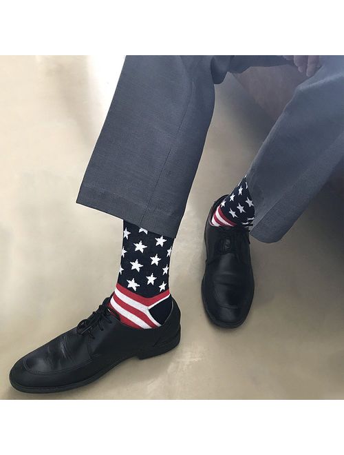 American Flag Socks Men's Fun Dress Socks Patriotic Flag Stars Novelty Funny Crazy Funky Groomsmen Socks Patterned