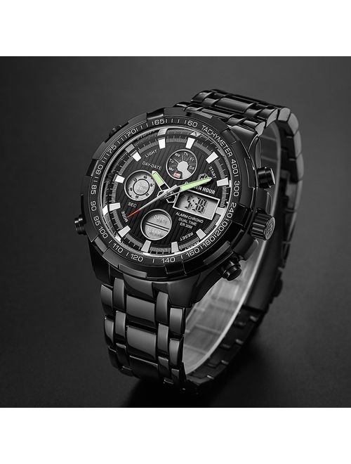 Tamlee Luxury Full Steel Analog Digital Watches for Men Led Male Outdoor Sport Military Wristwatch
