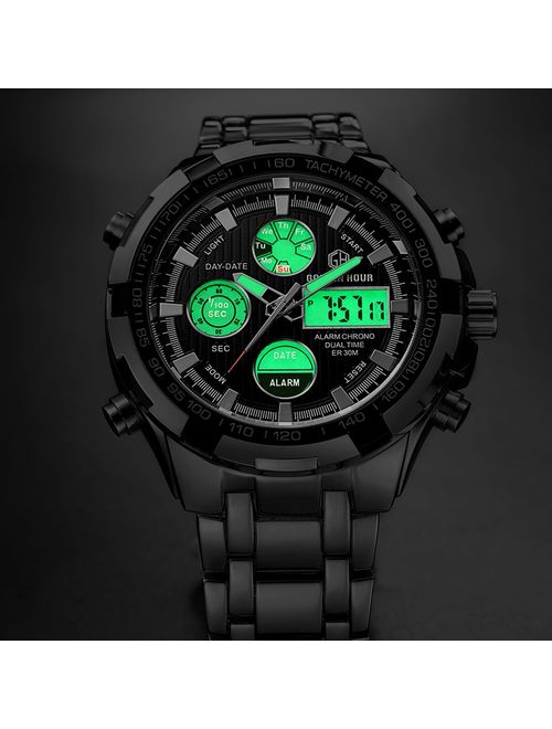 Tamlee Luxury Full Steel Analog Digital Watches for Men Led Male Outdoor Sport Military Wristwatch