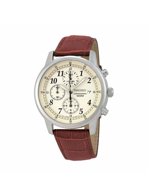 Seiko Men's SNDC31 Classic Stainless Steel Chronograph Watch with Brown Leather Band