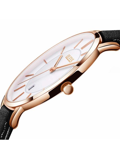 OLEVS Mens Minimalist Ultra Thin Watches Fashion Casual Analog Quartz Date Watch Waterproof,Male Slim Simple Alloy Big Face Dial Dress Wrist Watch with Retro Genuine Leat