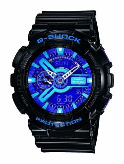 Men's XL Series G-Shock Quartz 200M WR Shock Resistant Resin Color:Black, Blue and Purple (Model GA-110HC-1ACR)