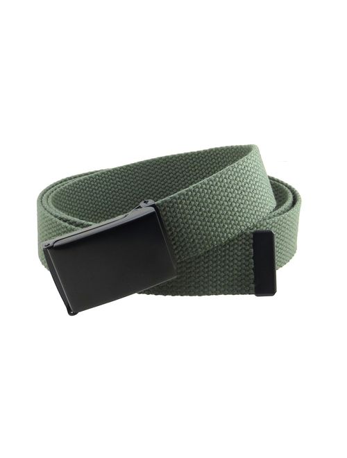 Canvas Web Belt Flip-Top Black Buckle/Tip Solid Color 50" Long
