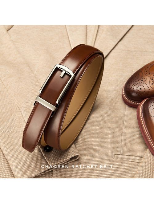 Ratchet Click Genuine Leather Adjustable Buckle Belt 2 Packs 1 1/8