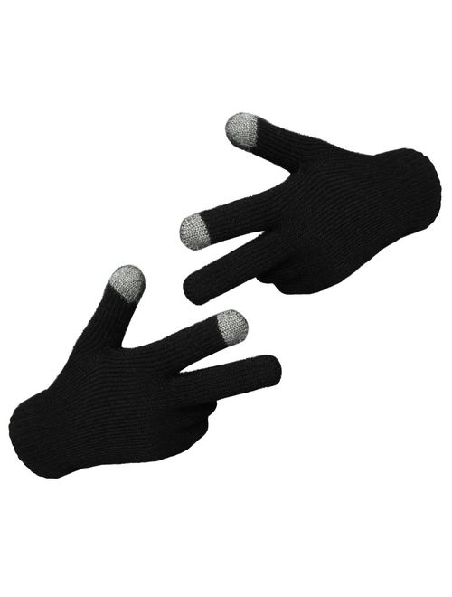 LETHMIK Black Magic Knit Gloves Unisex Winter Wool Lined with 2 Touchscreen Fingers