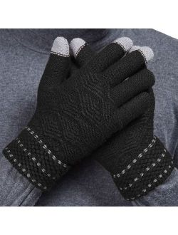 LETHMIK Winter Touchscreen Knit Gloves Mens Thick Texting Gloves with Warm Wool Lining