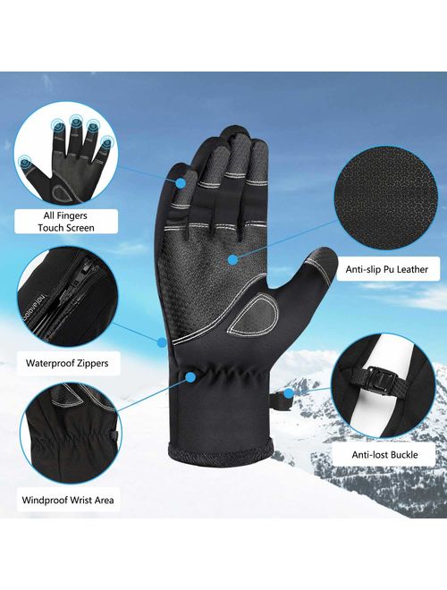 Waterproof Gloves Winter Warm Touchscreen Gloves for Men Cycling Running Climbing Walking Commuting Outdoor Sport 3 Sizes