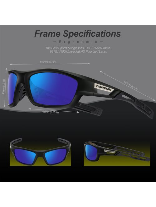 TOREGE Sports Polarized Sunglasses for Men Women EMS-TR90 Frame Cycling Running Driving Fishing Trekking Glasses TR31 