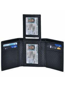 NeoMonte Trifold Leather Wallets for Men - 2 ID Windows Credit Card Holders Slim Design & RFID Elegant Gift Box