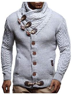LEIF NELSON Men’s Knitted Pullover Biker-Style Sweatshirt with Shawl Collar for Men Long-Sleeved Slim fit Knitwear