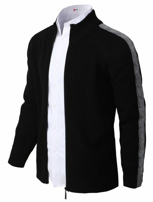 H2H Mens Casual Slim Fit Knitted Cardigan Zip-up Long Sleeve Thermal with Twisted Pattern