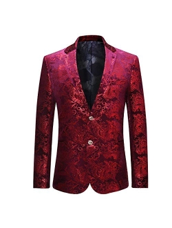 Men's Dress Floral Suit Notched Lapel Slim Fit Stylish Blazer Dress Suit