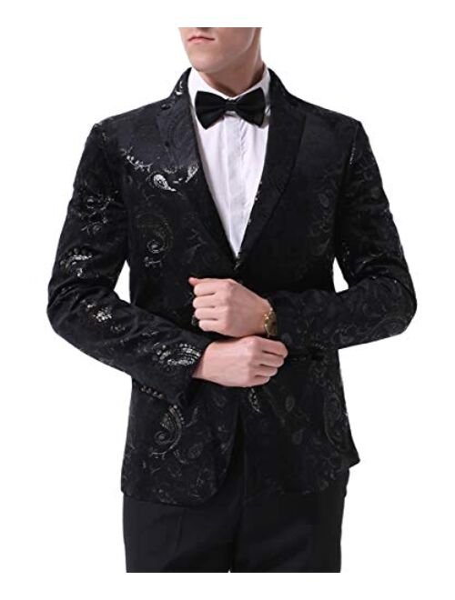 Men's Dress Floral Suit Notched Lapel Slim Fit Stylish Blazer Dress Suit